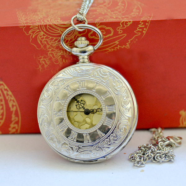 Picture of Black Roman Numerals Quartz Pocket Watch Men Women Black Hollow Case Steampunk Vintage Pendant Necklace Best Gifts for Men Women