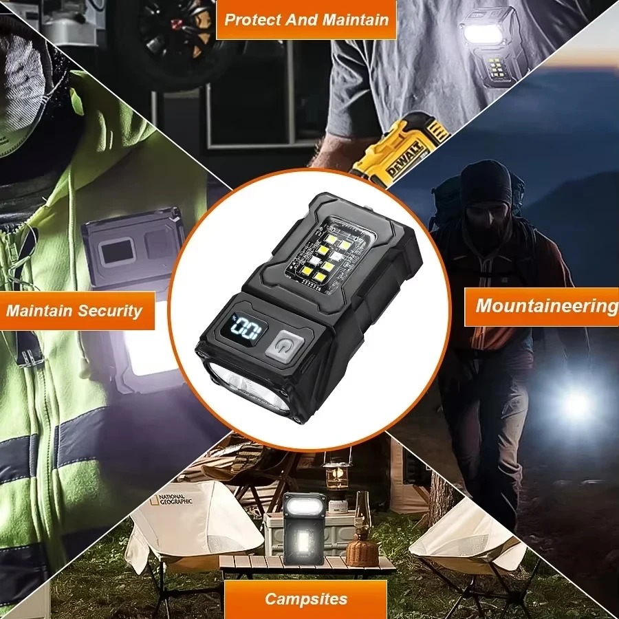 Picture of Multifunctional COB Flashlight Ajustable Angle LED Outdoor Torch Portable Keychain Light Magnetic Camping Warning Lamp