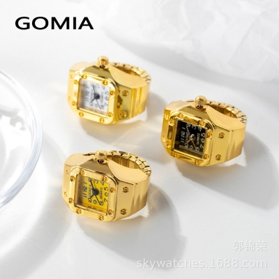 Picture of Vintage Punk Square Quartz Watch Rings For Couple Women Man Hip Hop Cool Elastic Stretchy Watch Finger Rings Fashion Jewelry