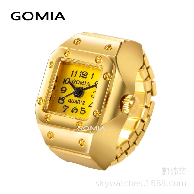 Picture of Vintage Punk Square Quartz Watch Rings For Couple Women Man Hip Hop Cool Elastic Stretchy Watch Finger Rings Fashion Jewelry
