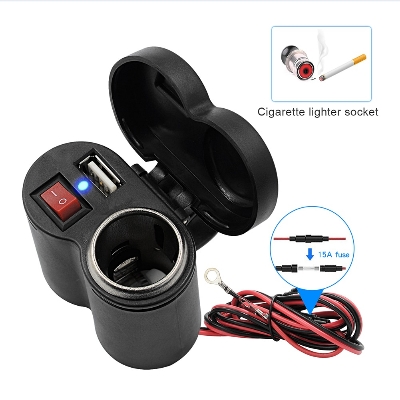 Picture of Motorcycle USB Charger Cigarette Lighter Socket Motorbike Handlebar Power Adapter Waterproof With Switch For Phone Navigation