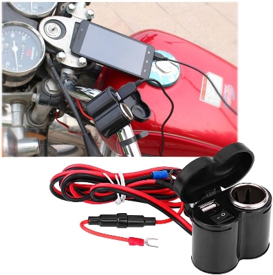 Picture of Motorcycle USB Charger Cigarette Lighter Socket Motorbike Handlebar Power Adapter Waterproof With Switch For Phone Navigation
