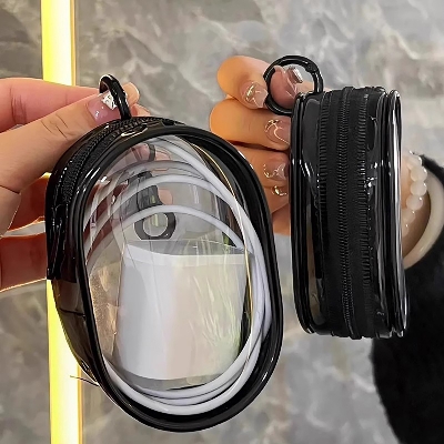 Picture of Round PVC Transparent Cosmetic Bag Jewelry Organizer Waterproof Travel Portable Data Cable Earphone Coin Charger Storage Pouches