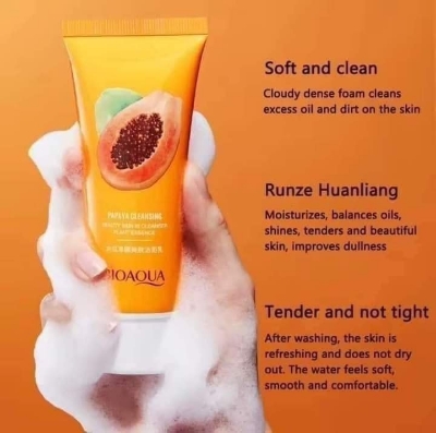 Picture of BIOAQUA Papaya Cleansing Face Wash – Papaya Extract Brightening Deep Cleanser – Anti Acne & Dark Spot Remover – 100g