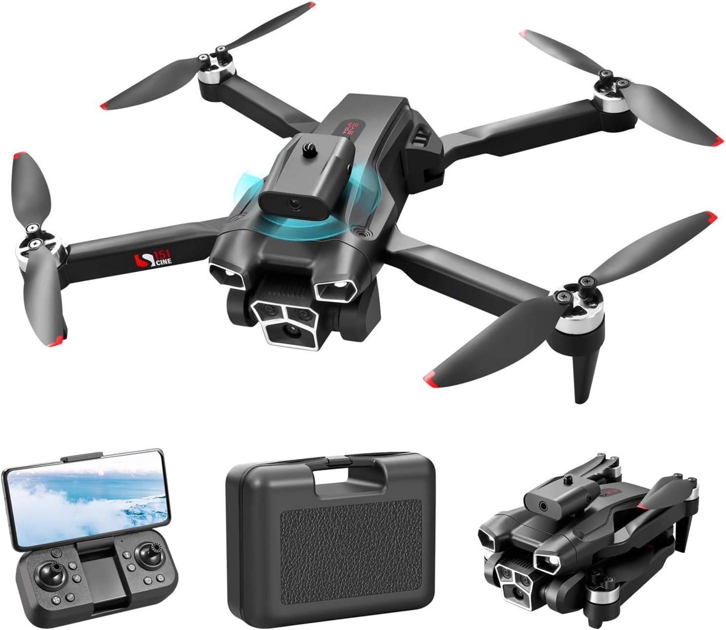 Picture of Drone 4K HD 3 Camera ESC Obstacle Avoidance Brushless Motor Foldable Drone - Black with Laser Sensor t
