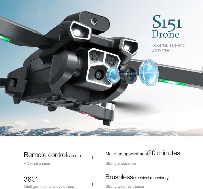 Picture of Drone 4K HD 3 Camera ESC Obstacle Avoidance Brushless Motor Foldable Drone - Black with Laser Sensor t