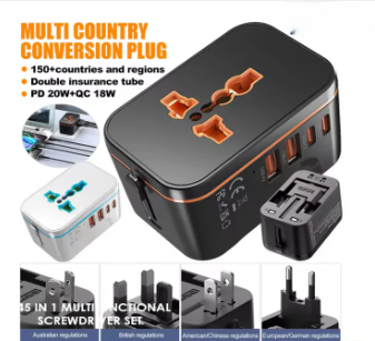 Picture of Universal Travel Adapter With PD20W Fast Charging And QC18W Multi-functional Portable Mobile Phone Charger Suitable For Europe