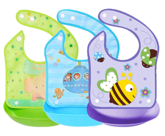Picture of Waterproof Baby Bib Baby Tray Bibs Baby Food catcher Lunch Feeding Bib-Multicolor(1 Pcs)