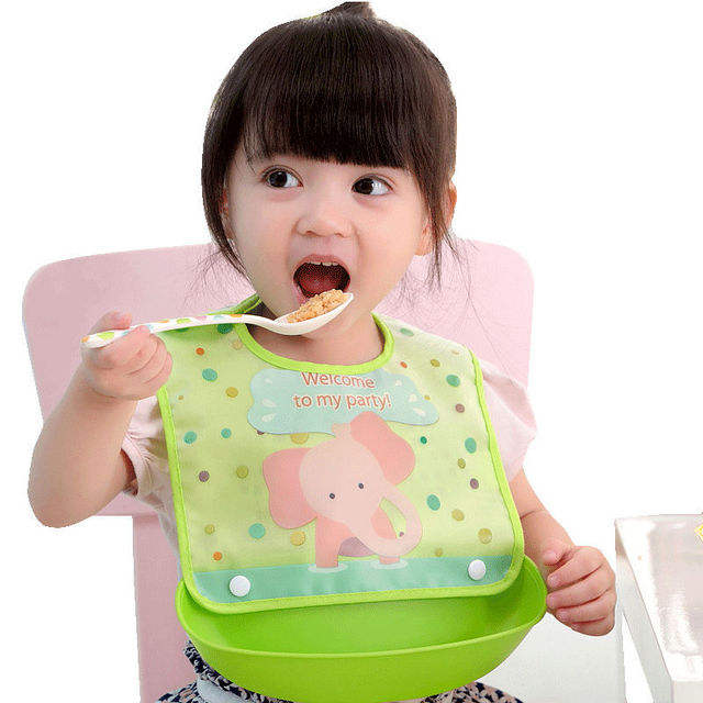 Picture of Waterproof Baby Bib Baby Tray Bibs Baby Food catcher Lunch Feeding Bib-Multicolor(1 Pcs)