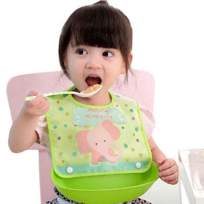 Picture of Waterproof Baby Bib Baby Tray Bibs Baby Food catcher Lunch Feeding Bib-Multicolor(1 Pcs)