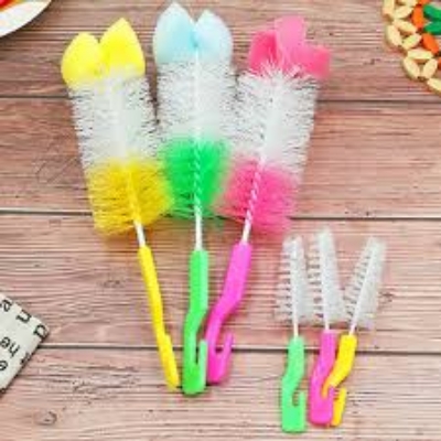 Picture of Factory Direct Small Size 2-Piece Set 2 Bottle Plastic Brush for Baby Nipple Nylon Glass Bottle Sponge Design Style