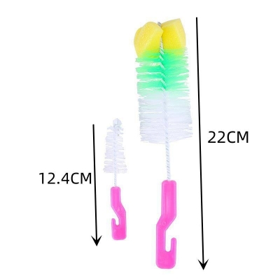 Picture of Factory Direct Small Size 2-Piece Set 2 Bottle Plastic Brush for Baby Nipple Nylon Glass Bottle Sponge Design Style