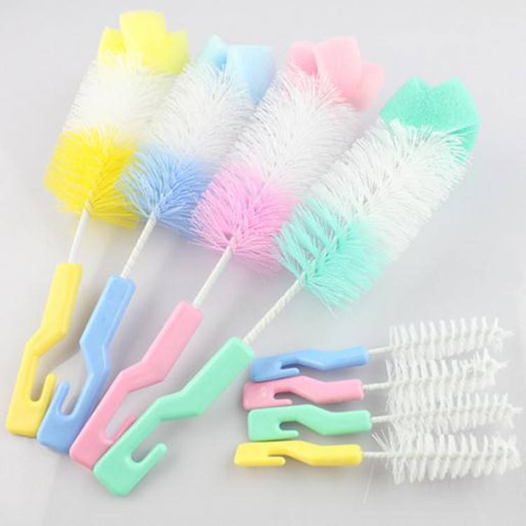 Picture of Factory Direct Small Size 2-Piece Set 2 Bottle Plastic Brush for Baby Nipple Nylon Glass Bottle Sponge Design Style