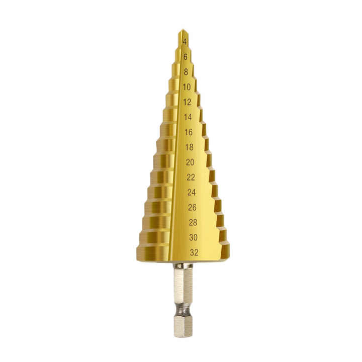 Picture of High Speed Steel Titanium Coated Step Drill Bits 3Pcs Titanium Step Drill Bit Set for Plastic Wood-GND-X1000256