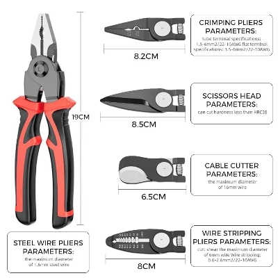 Picture of EAFIXS 5 Head Plier 5-In-1 Multifunctional Wire Stripper, Combination Interchangeable Pliers Kit, Wire Stripper, Wire Crimping Tool, Linesman Pliers, Cable Cutter, Electricians Scissor with Storage Case