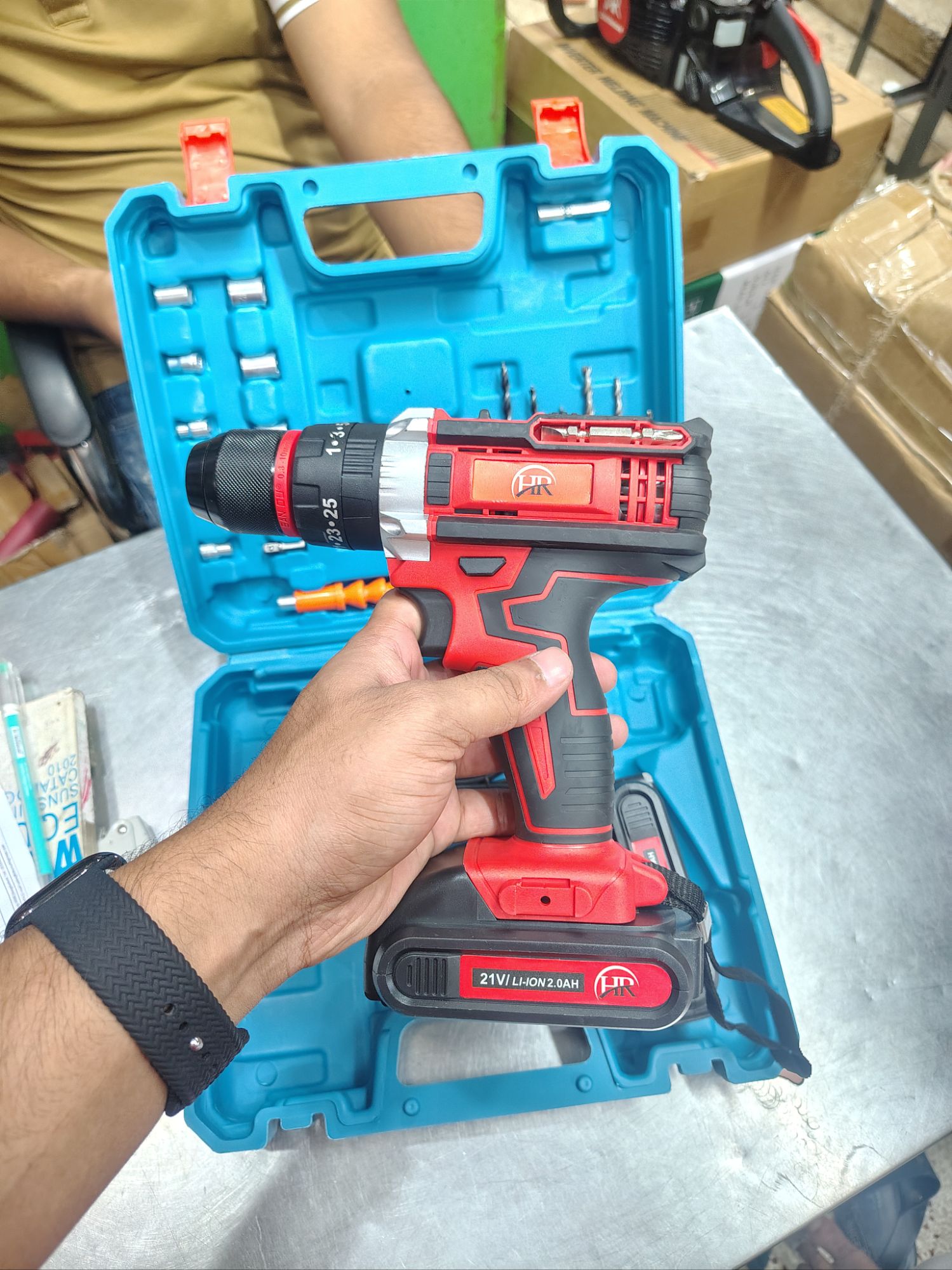 Picture of ⚡ HR Cordless Drill Machine Set – 25pcs with 21V Double Battery & Screwgun