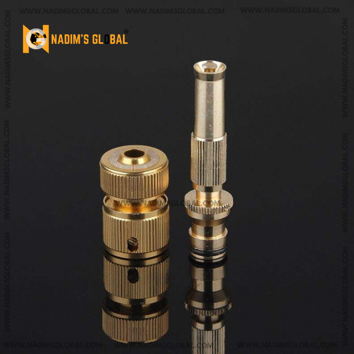 Picture of Spray Nozzle Brass Coating Water Gun High Pressure Direct Spray Quick Connect Adjustable Watering Gun Home Garden