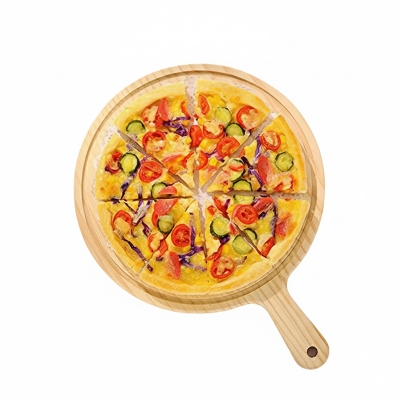 Picture of Wooden Pizza Board Round with Hand Pizza Baking Tray Pizza Stone Cutting Board Platter Pizza Cake Bakeware Tools 12 inches