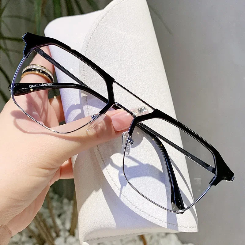 Picture of Luxury Brand Double Beam Frame Anti-blue Light Transparent Computer Glasses Women Men Sunglasses UV400 Flat Mirror Eyeglasses