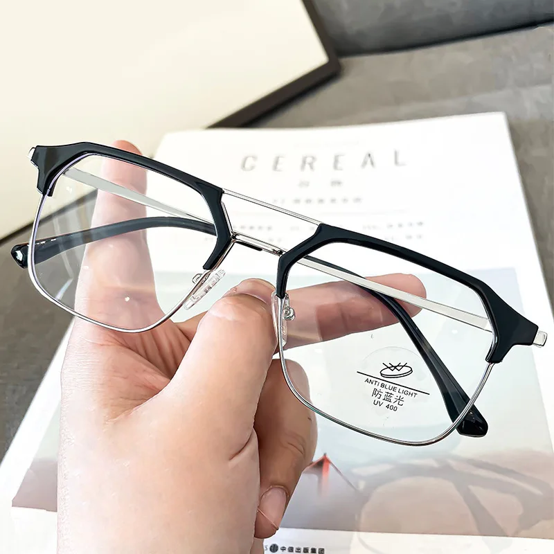 Picture of Luxury Brand Double Beam Frame Anti-blue Light Transparent Computer Glasses Women Men Sunglasses UV400 Flat Mirror Eyeglasses