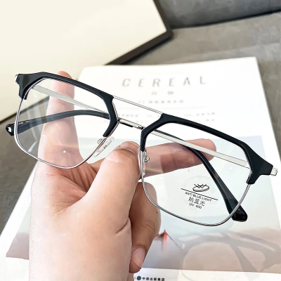 Picture of Luxury Brand Double Beam Frame Anti-blue Light Transparent Computer Glasses Women Men Sunglasses UV400 Flat Mirror Eyeglasses