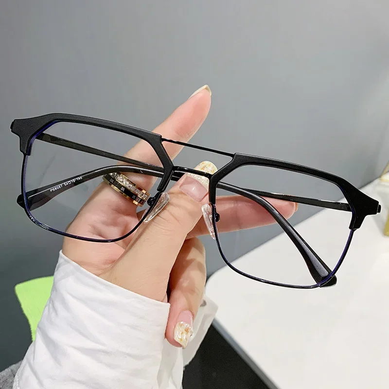 Picture of Luxury Brand Double Beam Frame Anti-blue Light Transparent Computer Glasses Women Men Sunglasses UV400 Flat Mirror Eyeglasses