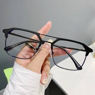 Picture of Luxury Brand Double Beam Frame Anti-blue Light Transparent Computer Glasses Women Men Sunglasses UV400 Flat Mirror Eyeglasses