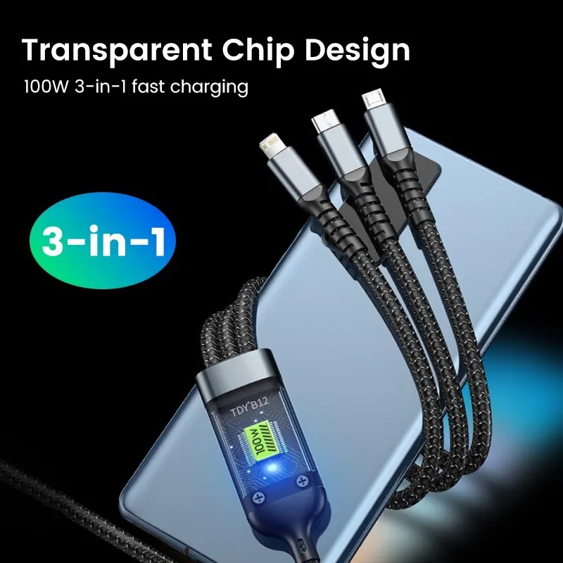 Picture of Fast Charger Cord 3 in 1 USB Charging Cable Type C Micro USB iPhone High-Speed Data Transfer