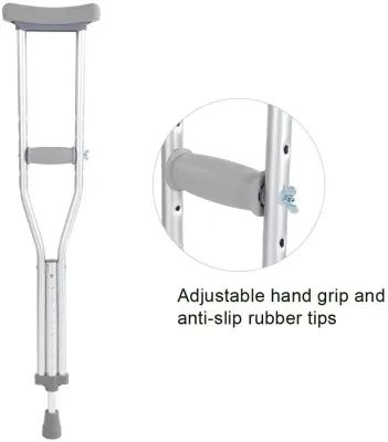Picture of Adjustable Adult Crutches Under Arm Aluminum Alloy Push Button with Filling Hand Grip Arm Crutch for Walking