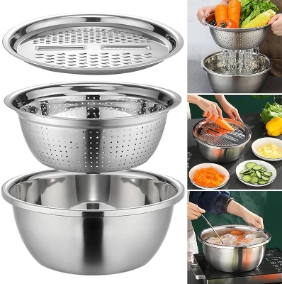 Picture of 3 In 1 Stainless Steel Drain Basket Vegetable Cutter Picture of 3 In 1 Stainless Steel Drain Basket Vegetable Cutter