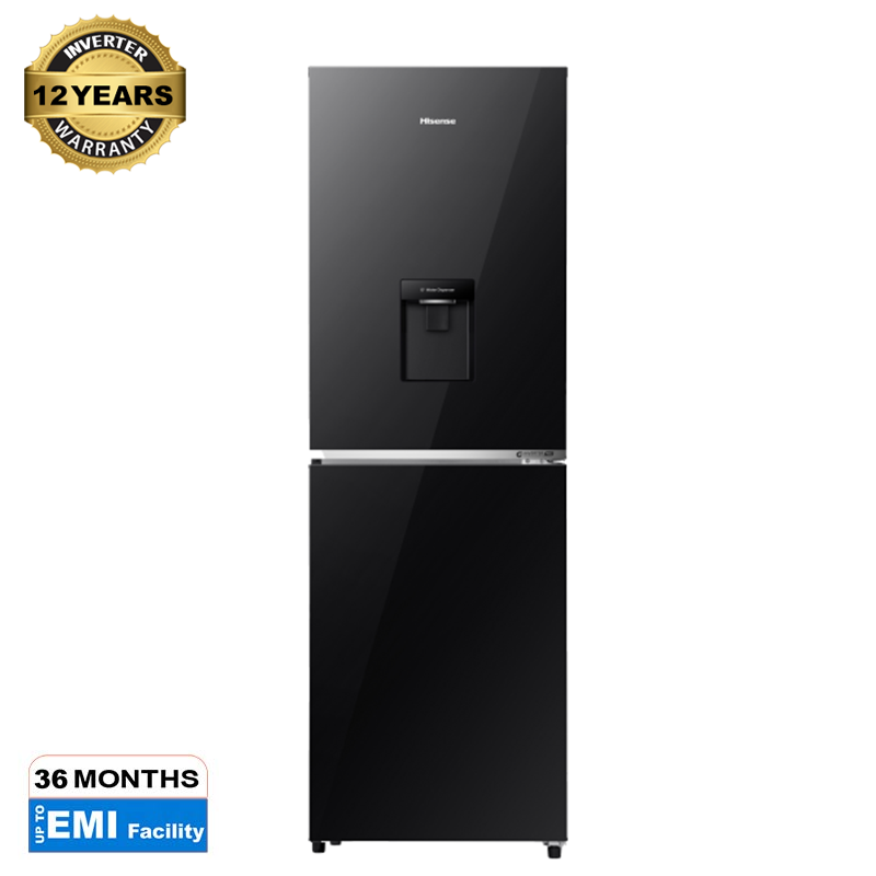 Picture of Hisense 270 Lliter Bottom Mount  Inverter Glass Door with Dispenser Refrigerator Mirror Black (RB1G266NM)