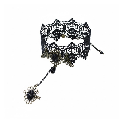 Picture of Gothic style black lace beaded ancient women wrist chain ring one chain bracelets - Bracelet