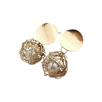 Picture of One Pair retro geometric earrings Simple weaving hollow ball pearl earrings- One Pair