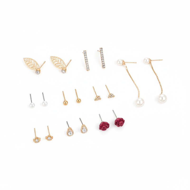 Picture of 9 Pair/Set Korean Square Zircon Stud Earrings Rhinestone Set Earrings Crystal Geometric Beans Ear Jewelry