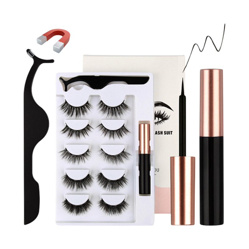 Picture of 5 pairs of magnetic liquid eyeliner false eyelashes set Natural 3d liquid eyeliner free glue magnet magnetic eyeliner
