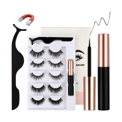 Picture of 5 pairs of magnetic liquid eyeliner false eyelashes set Natural 3d liquid eyeliner free glue magnet magnetic eyeliner