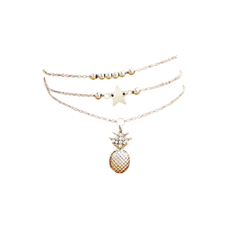 Picture of 3 Layer Fashion alloy anklet female pineapple stars anklet for girls- One Piece