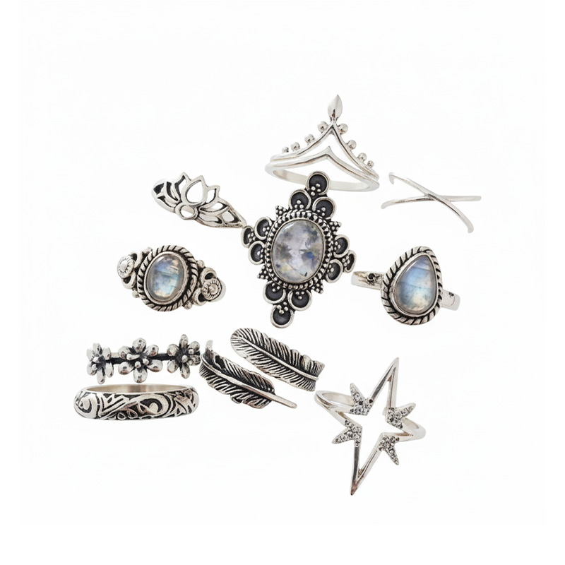 Picture of 11 Pieces Finger Ring Vintage Embroidered Star Gemstone Finger Ring Set - Ring S