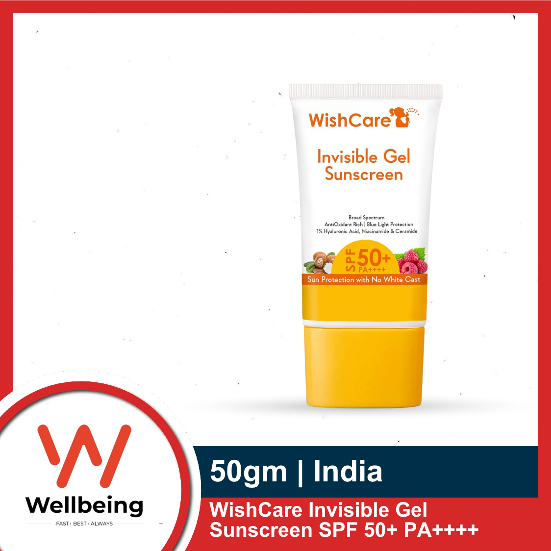 Picture of WishCare Invisible Gel Sunscreen 50g SPF 50+ PA++++ For Oily and Dry skin - Light Weight Oil Free Gel Sunscreen with No White Cast | India