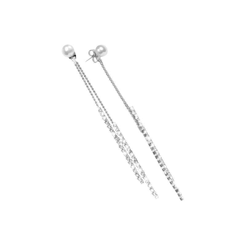 Picture of Fashion Long Tassel Crystal Pearl Cubic White Earring