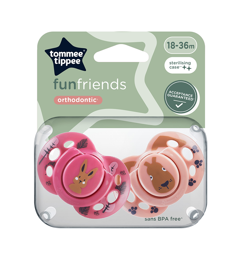 Picture of Tommee Tippee 2pcs 18-36month Babies Fun Friends Soothers / Pacifiers for Newborns, Symmetrical Orthodontic Design Multicolor