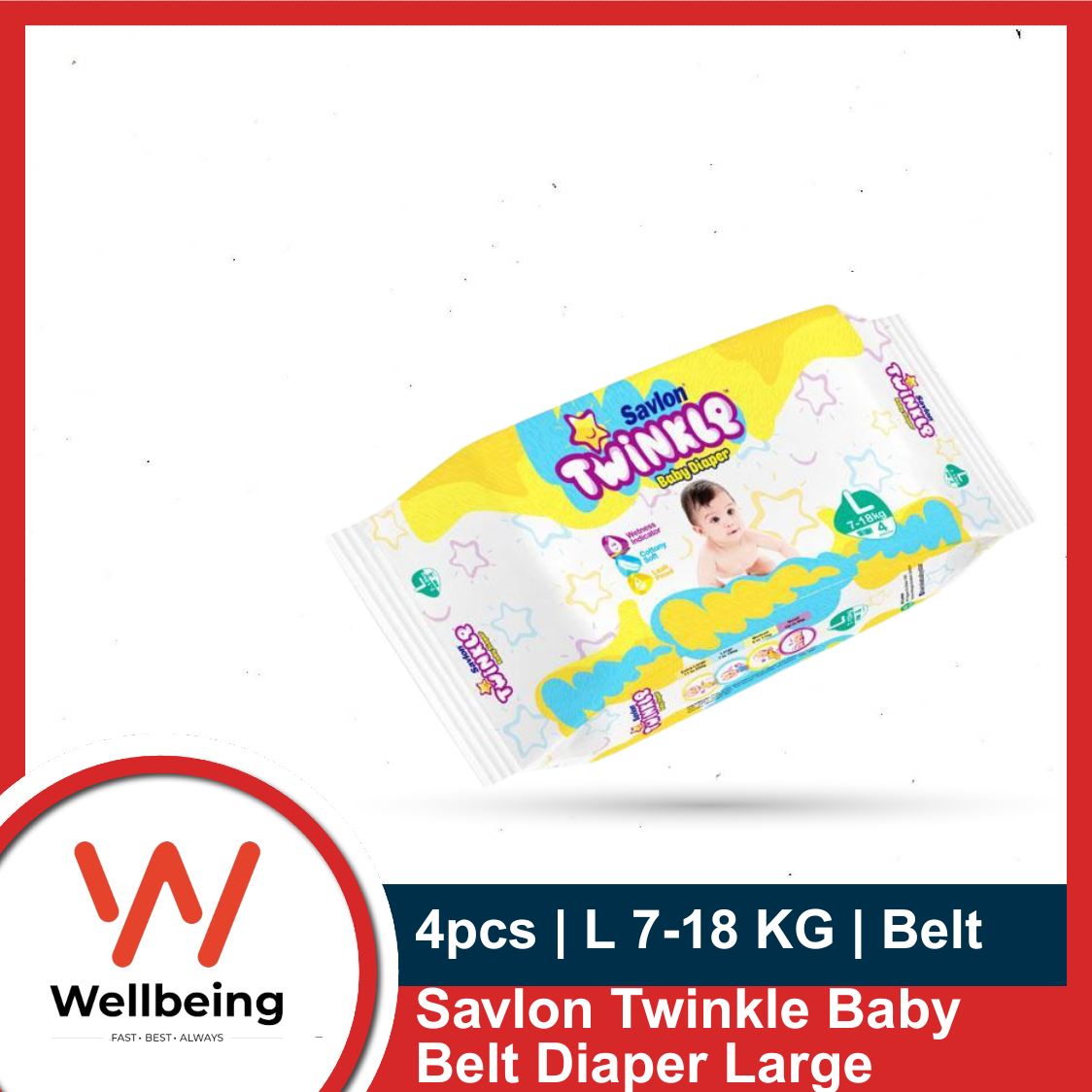 Picture of Savlon Twinkle Baby Belt Diaper Large 7-18 KG 4pcs