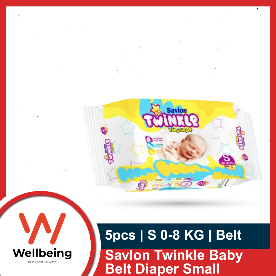 Picture of Savlon Twinkle Baby Belt Diaper Small 0-8 KG 5pcs