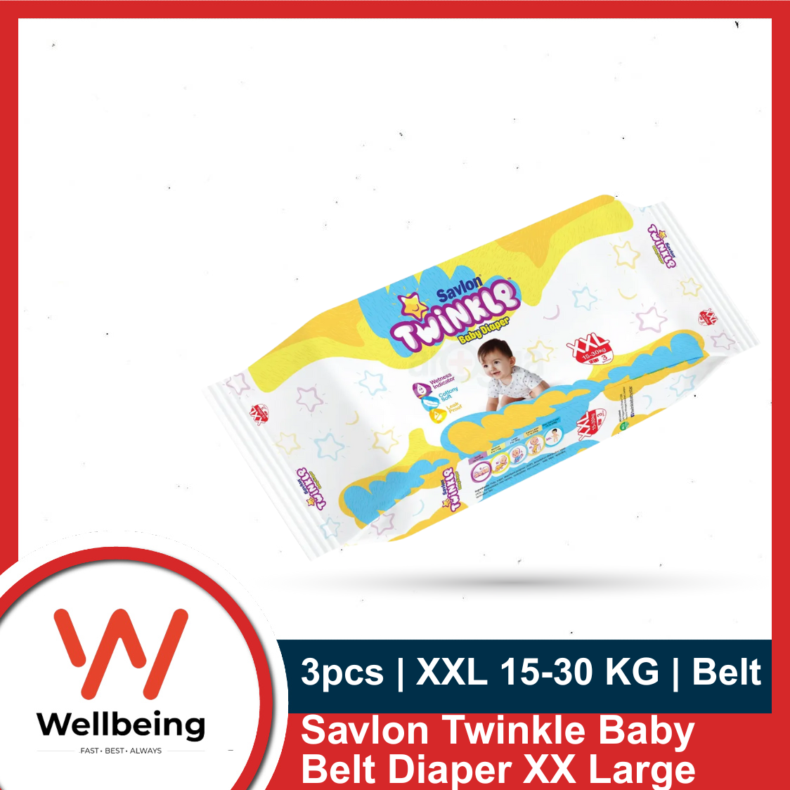 Picture of Savlon Twinkle Baby Belt Diaper Extra Extra Large 15-30 KG 3pcs
