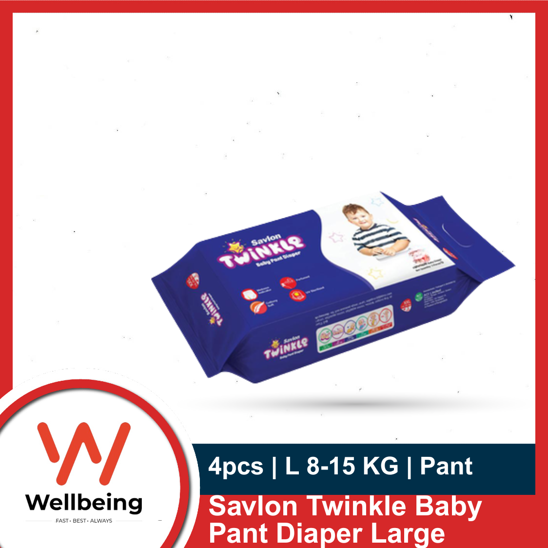 Picture of Savlon Twinkle Baby Pant Diaper Large 8-15 KG 4 pcs