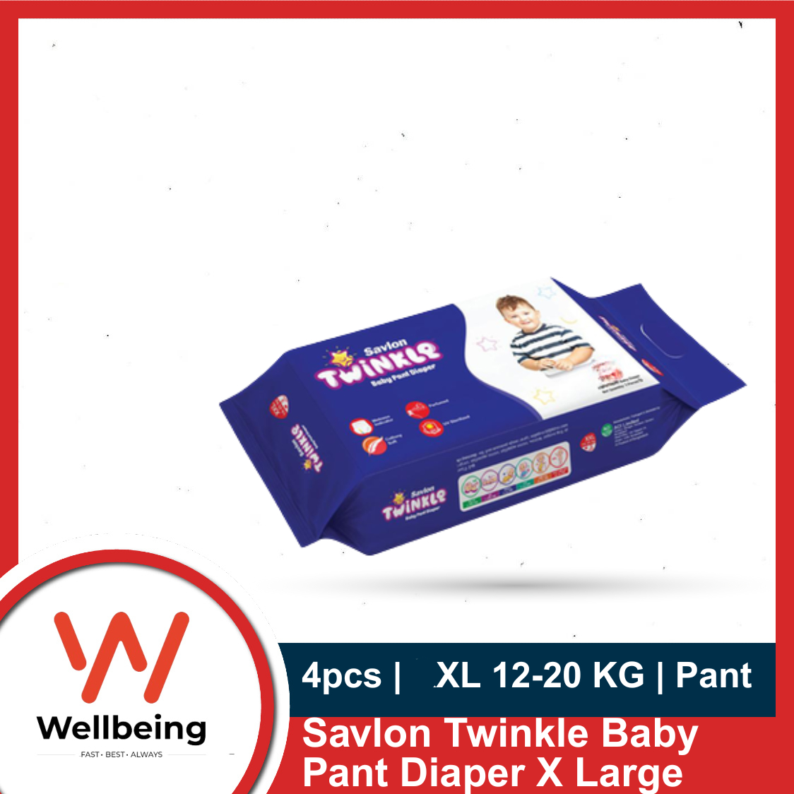 Picture of Savlon Twinkle Baby Pant Diaper Extra Large 12-20 KG 4 pcs
