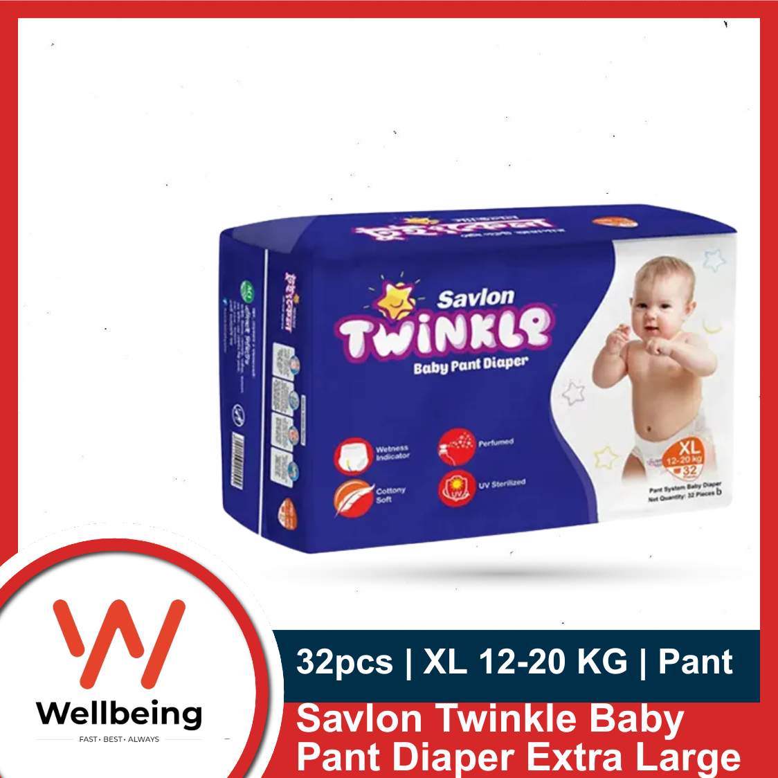 Picture of Savlon Twinkle Baby Pant Diaper Extra Large 12-20 KG 32 pcs