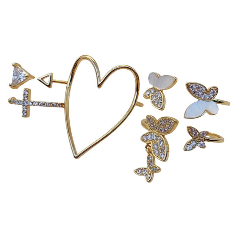 Picture of 5 Pcs/set triangle love heart hollow full dripping butterfly ring for women's fashion