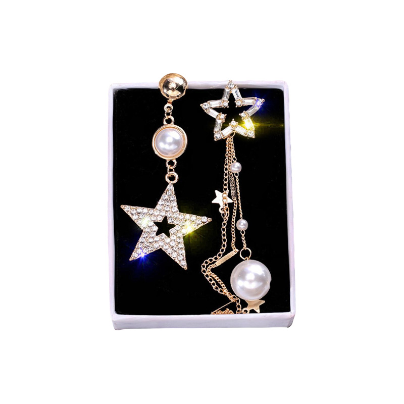 Picture of Five-pointed star earrings asymmetrical tassel earrings female temperament Korean personality wild star Earring set for women's fashion
