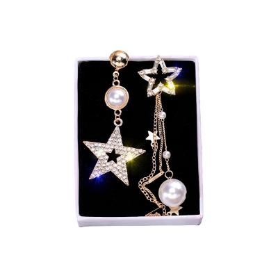 Picture of Five-pointed star earrings asymmetrical tassel earrings female temperament Korean personality wild star Earring set for women's fashion